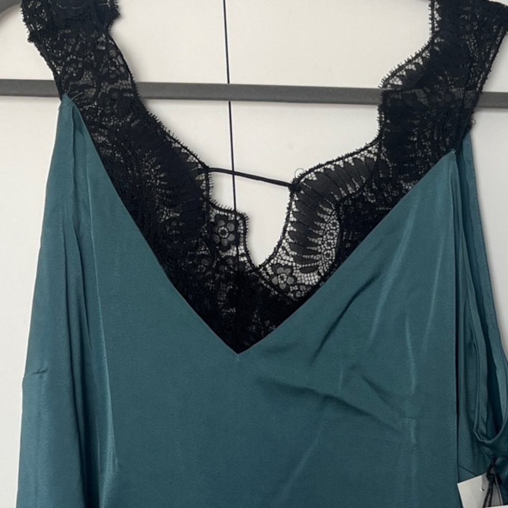 Black Tape_ Teal Camisole with Black Lace Trim